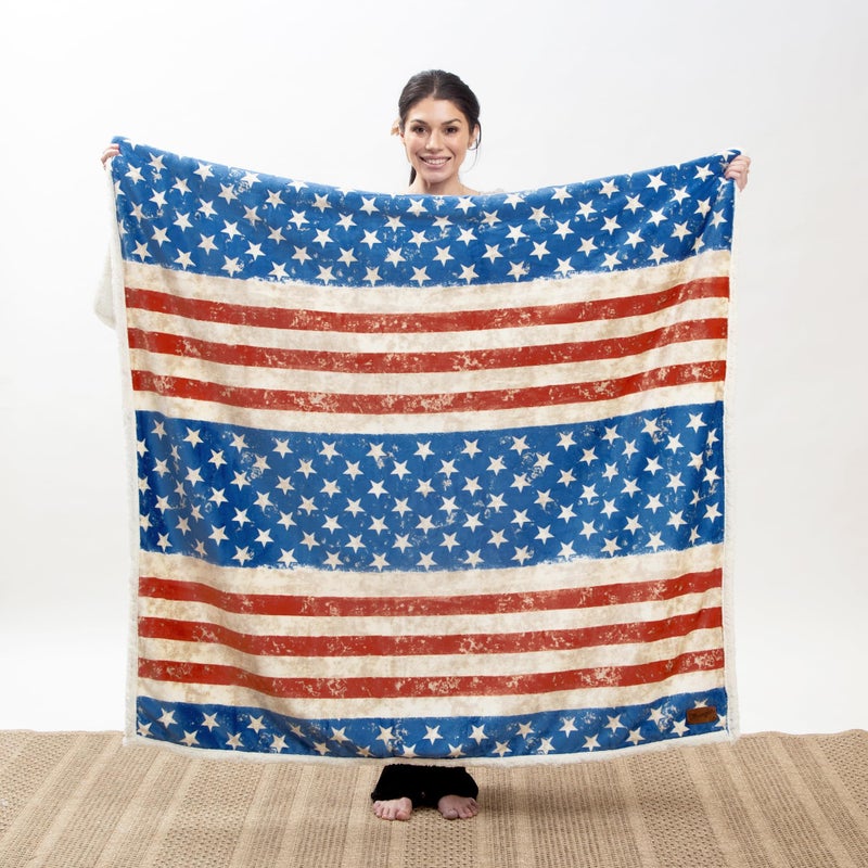 CARSTENS, INC. Wrangler Ultra Premium Super Soft Plush Sherpa Fleece Oversized Throw Blanket 54" x 68", Stars & Stripes - Image 4